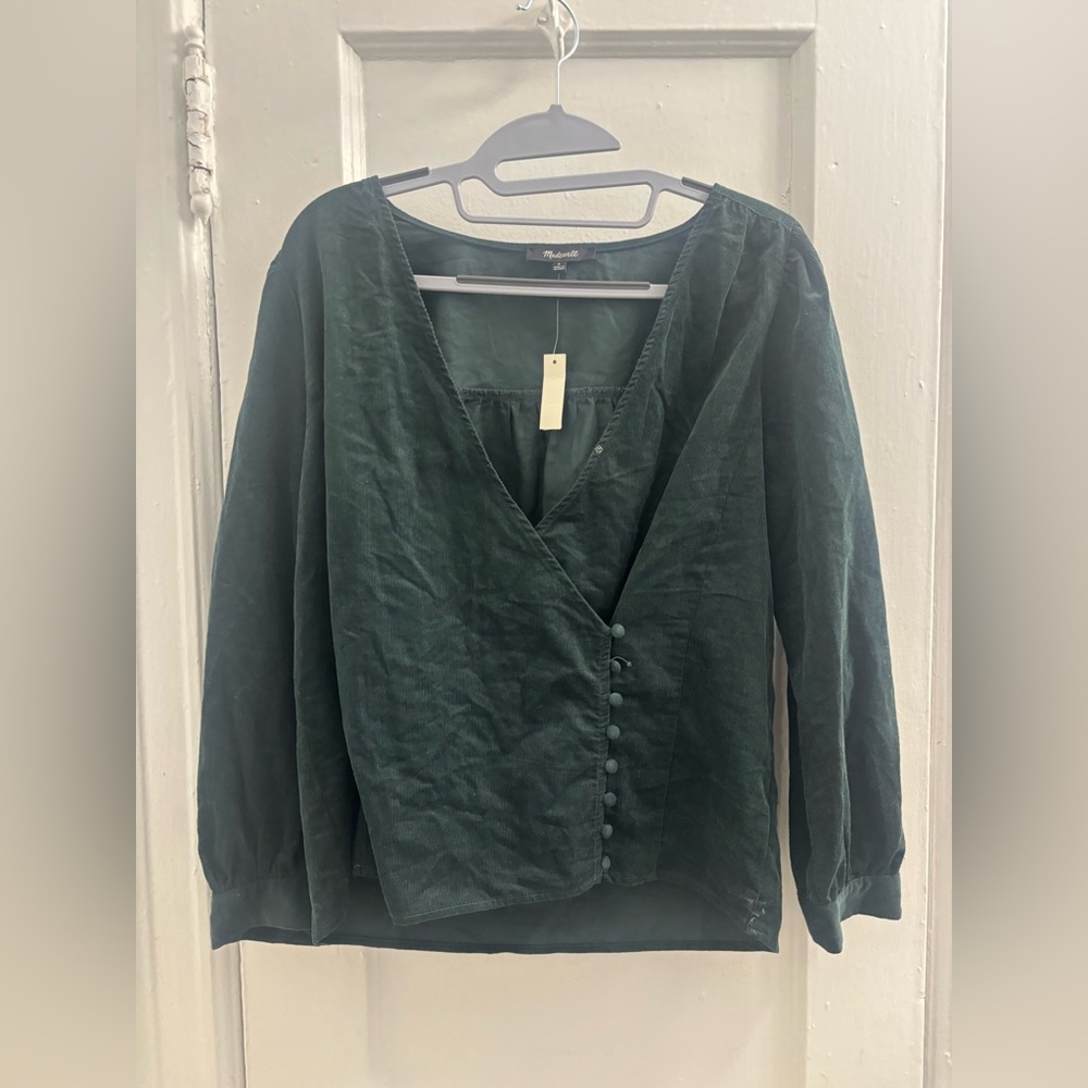 Madewell Deep Green Women's Button Up Blouse Sweater Top S #NB556